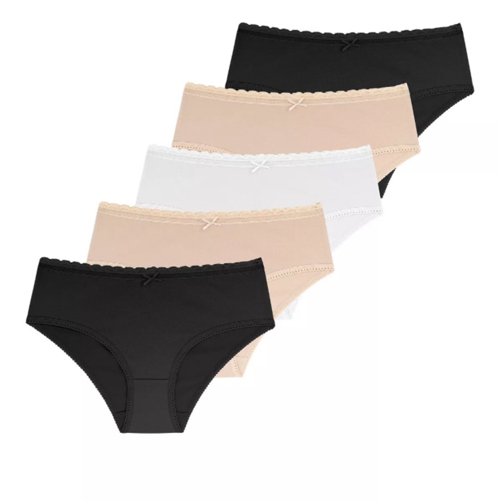 Dorina Women's Naomi 5 Pack Soft Cotton Brief Panties | S | 2 Blk,2 Beige,1Ivry